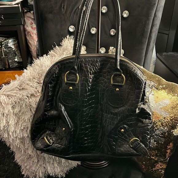 Bananna republic BR alligator/crocadile black patent leather satchel bag purse - Picture 1 of 8